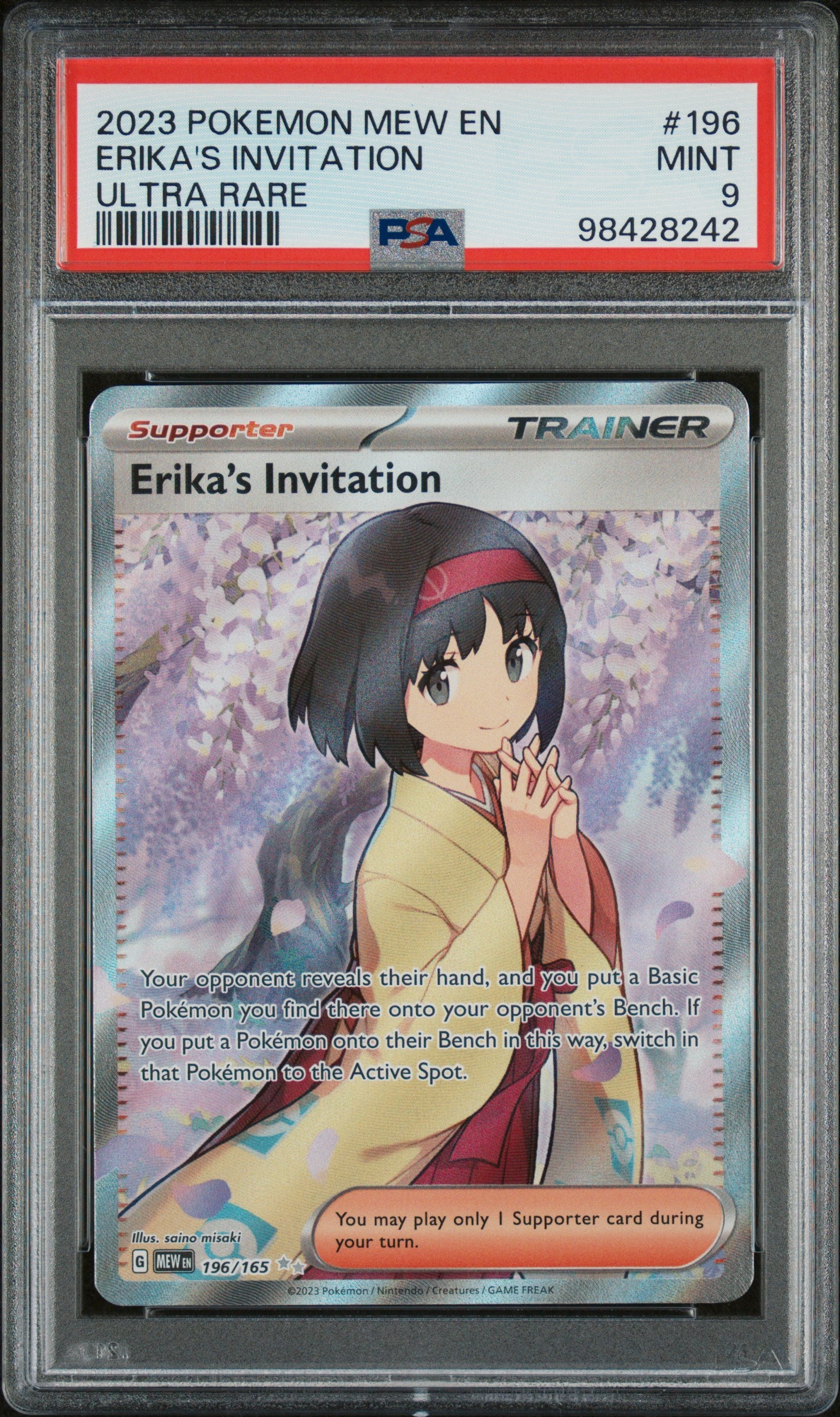 2023 POKEMON MEW EN-151 #196 ERIKA'S INVITATION PSA 9 MINT